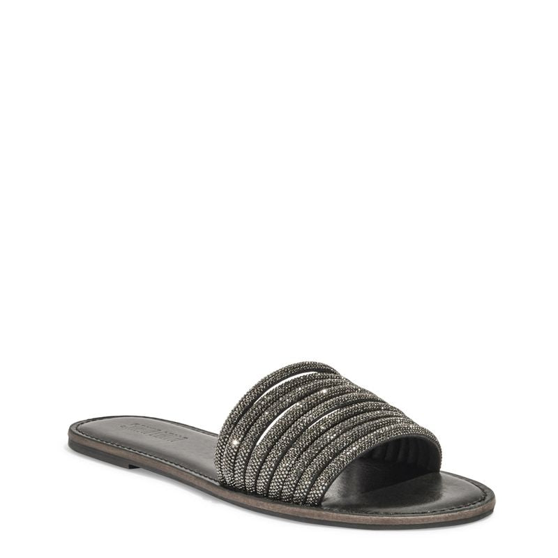 Rasteira Flat Preto Tiras Strass Brilhos