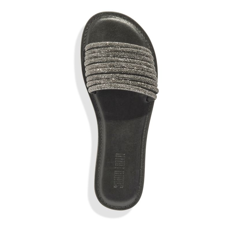 Rasteira Flat Preto Tiras Strass Brilhos