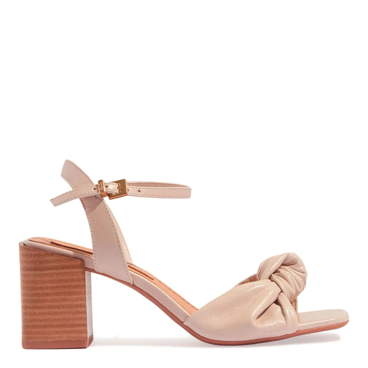 Sandália Couro Torino Salto Bloco Fachete Off White