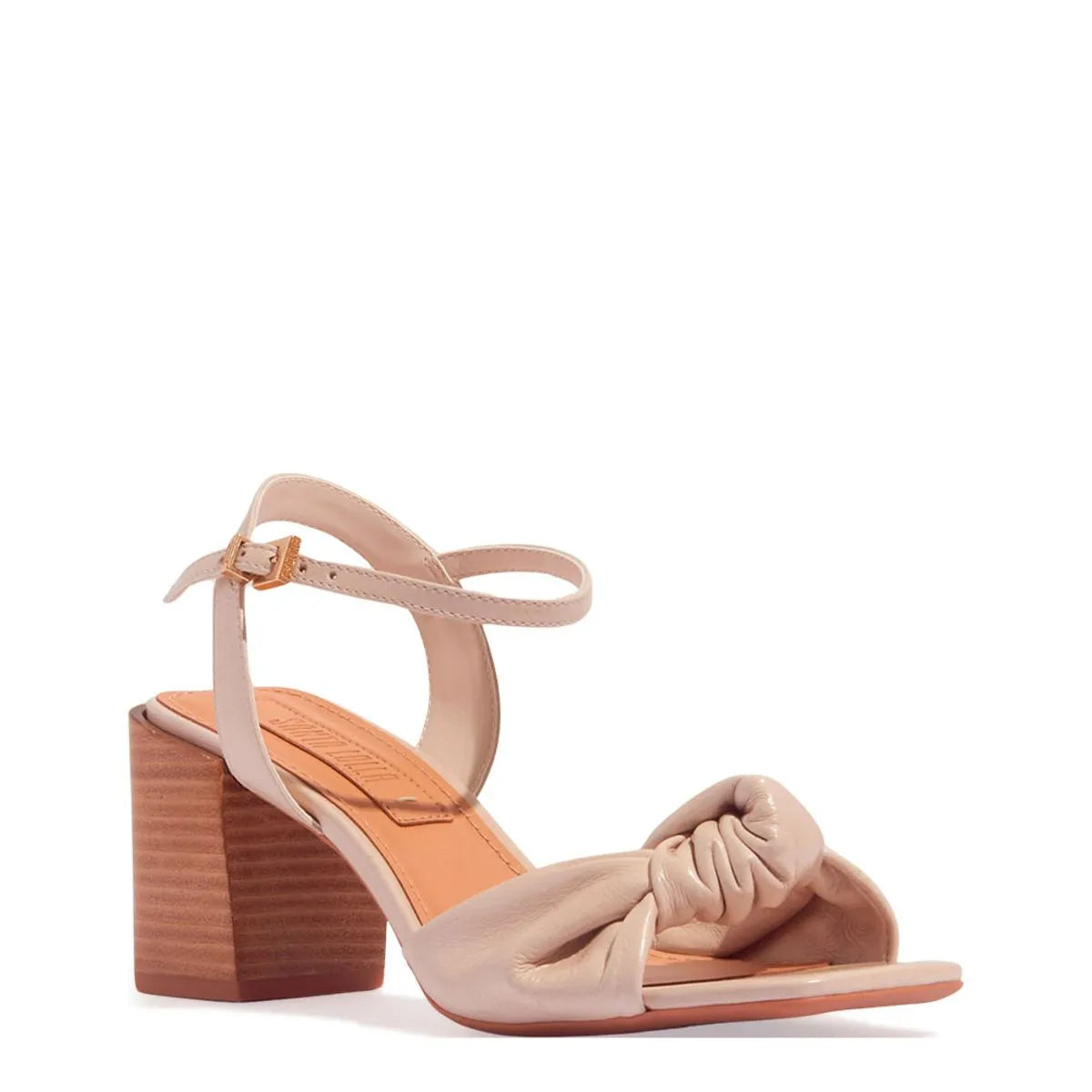 Sandália Couro Torino Salto Bloco Fachete Off White